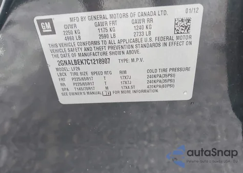 2012 Chevrolet Equinox Ls из США, поврежденный, VIN 2GNALBEK7C1218907